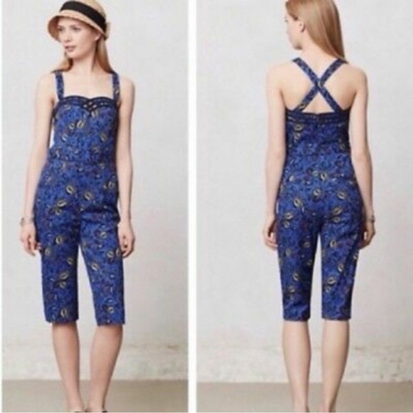 Athropologie Cartonnier Blue Floral Midsummer Romper - Picture 1 of 7